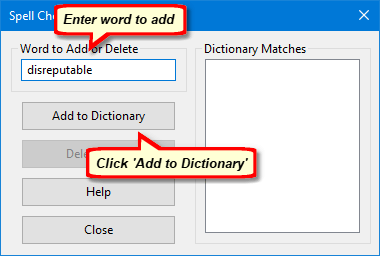 Adding Word to Spell Check Dictionary