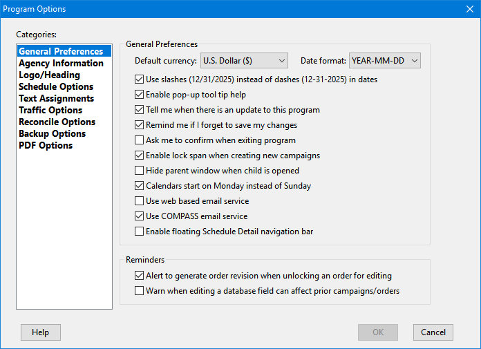General Preferences Section
