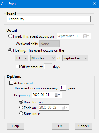 Adding a Holiday Event
