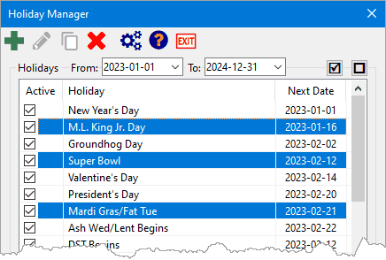 Selecting Multiple Holidays
