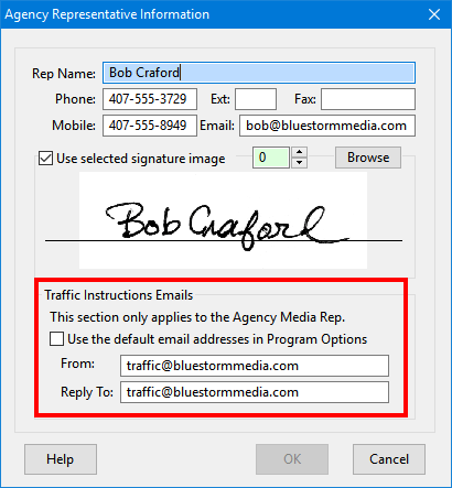 Media Rep Traffic Email Options