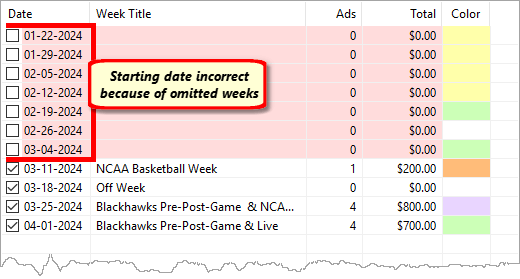 Starting Date 3/11 Instead of 1/22