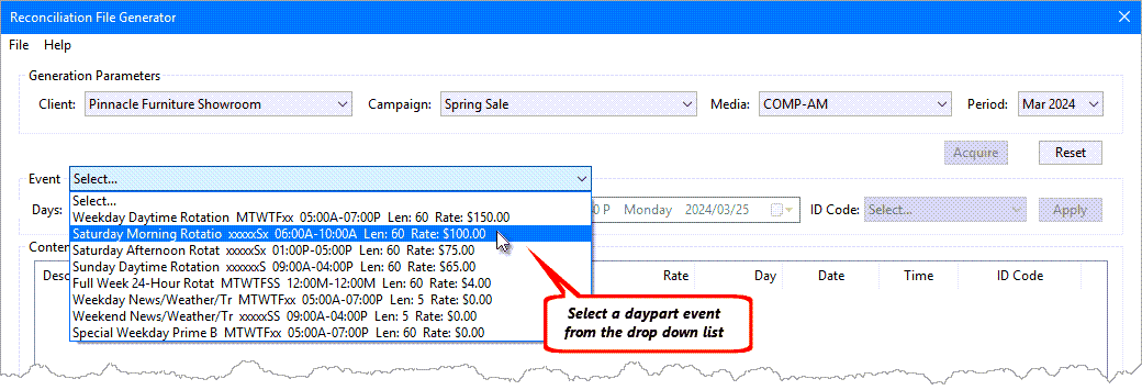 Selecting a Daypart to Enter Selecting a Daypart to Enter
