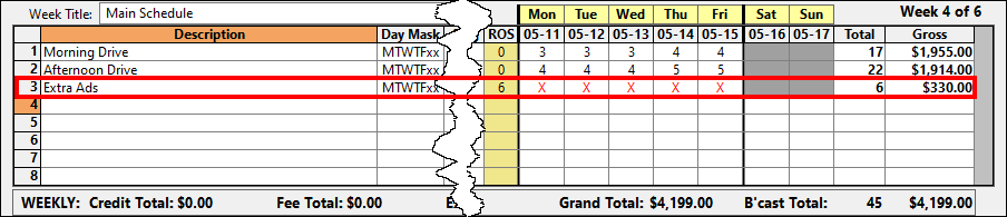 ROS Schedule Line Before a Weekday Revision